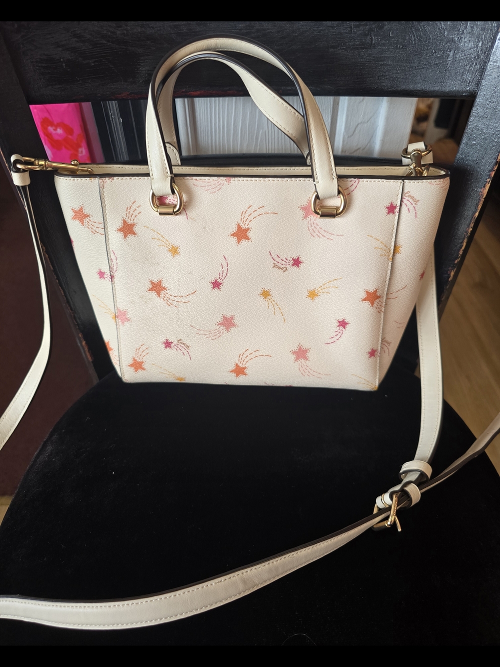 Coach Cream Star-Print Leather Satchel - Picture 2 of 4